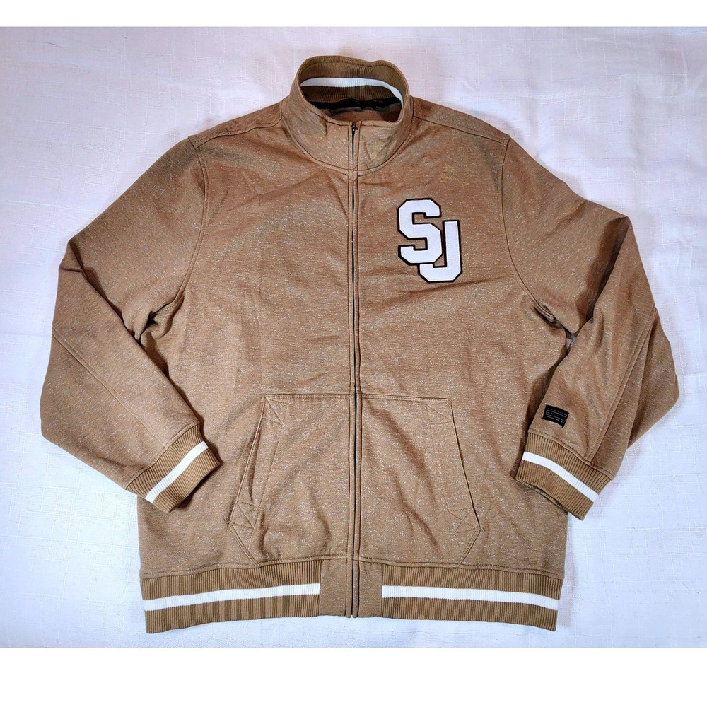 Sean John Mens Varsity Track Jacket Tan Camel Brown Heathered 3XL SJ Logo Zip Up